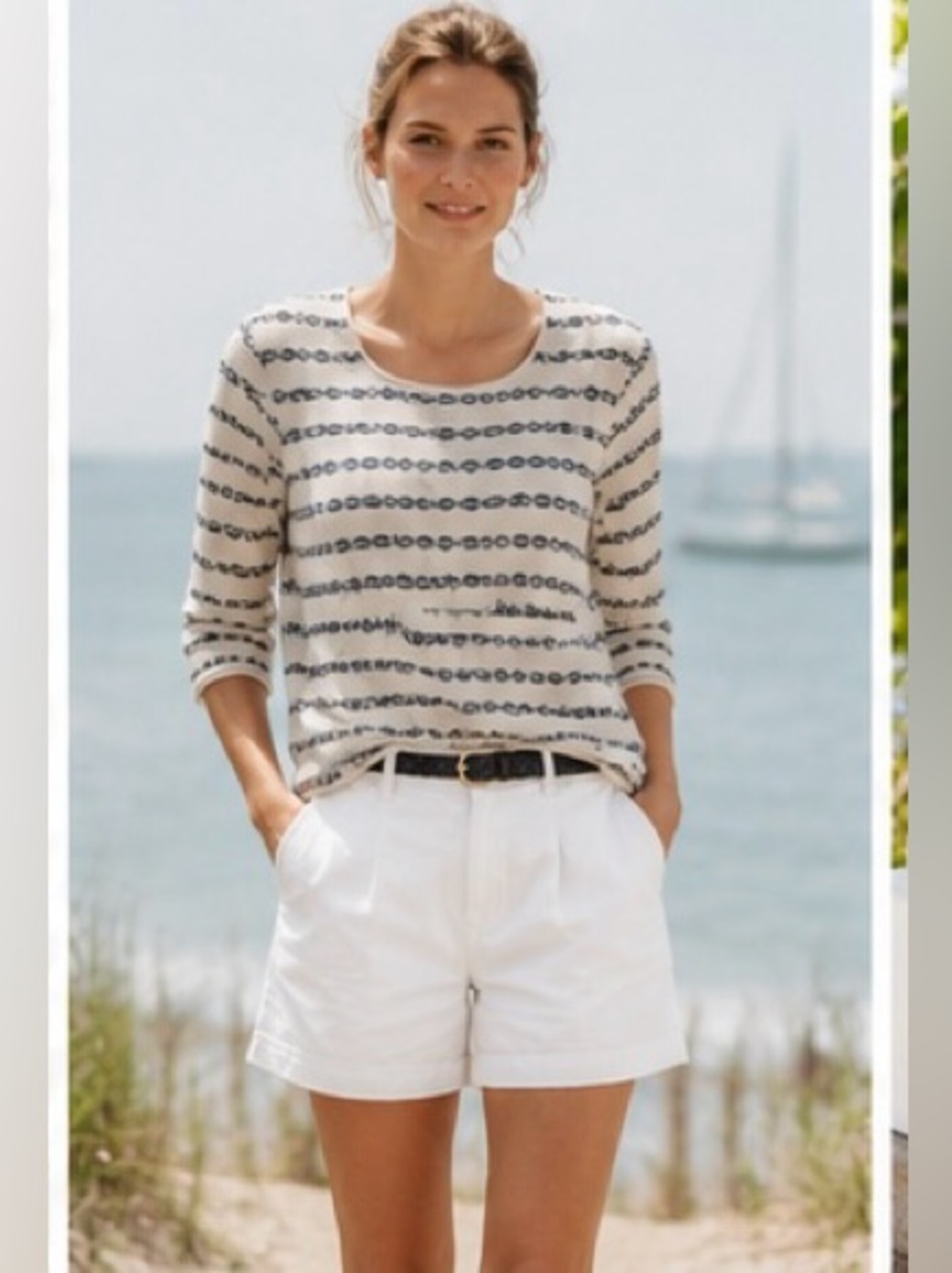 Nantucket Cotton Knit Boatneck Sweater Large Made in USA